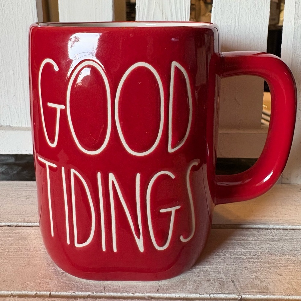 Rae Dunn Red Ceramic Mug White interior - Good Tidings